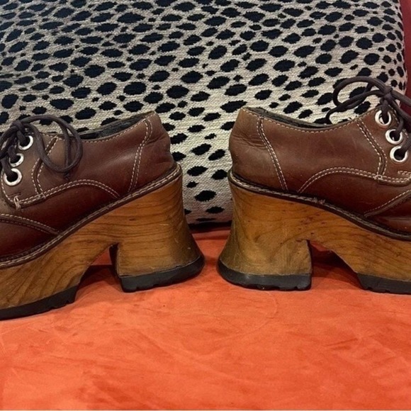 London Underground 90s Platform Shoes Vintage Brown Leather Grunge Y2K Sz 6-6.5 - Picture 6 of 14